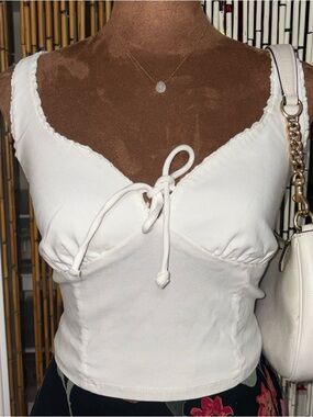 Wild Fable White Lace Trim Plunge Keyhole Tank
